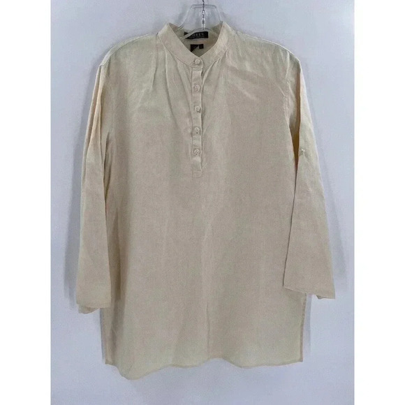 RALPH LAUREN VINTAGE LINEN BLOUSE LAGONLOOK LINEN KNOT BUTTONS SIZE LARGE - Picture 1 of 11